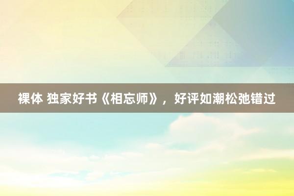 裸体 独家好书《相忘师》,好评如潮松弛错过