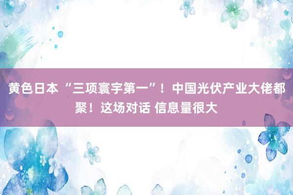 黄色日本 “三项寰宇第一”!中国光伏产业大佬都聚!这场对话 信息量很大