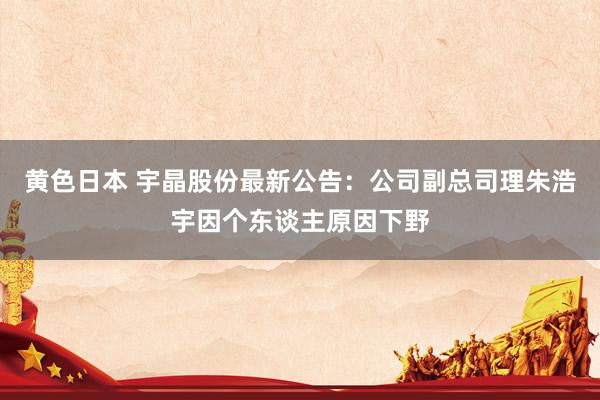 黄色日本 宇晶股份最新公告:公司副总司理朱浩宇因个东谈主原因下野