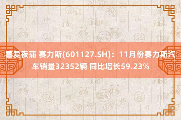 喜爱夜蒲 赛力斯(601127.SH):11月份赛力斯汽车销量32352辆 同比增长59.23%
