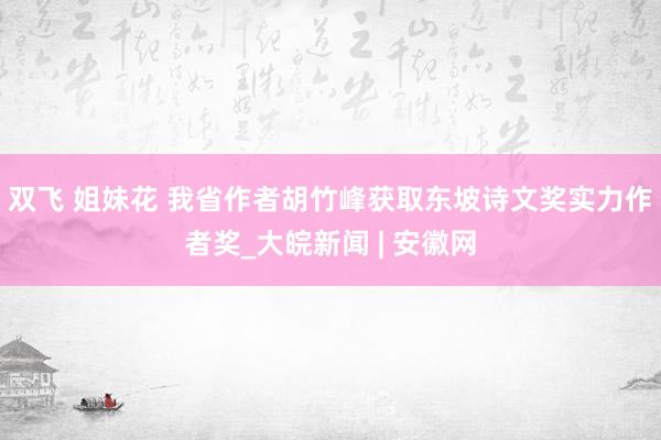 双飞 姐妹花 我省作者胡竹峰获取东坡诗文奖实力作者奖_大皖新闻 | 安徽网