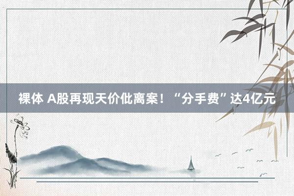 裸体 A股再现天价仳离案！“分手费”达4亿元