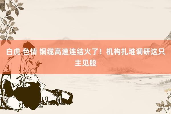 白虎 色情 铜缆高速连结火了!机构扎堆调研这只主见股