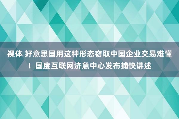 裸体 好意思国用这种形态窃取中国企业交易难懂!国度互联网济急中心发布捕快讲述