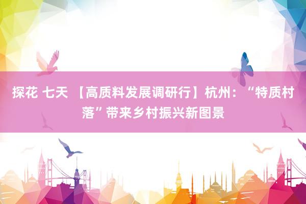 探花 七天 【高质料发展调研行】杭州:“特质村落”带来乡村振兴新图景