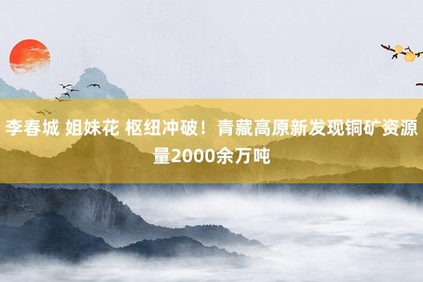 李春城 姐妹花 枢纽冲破!青藏高原新发现铜矿资源量2000余万吨