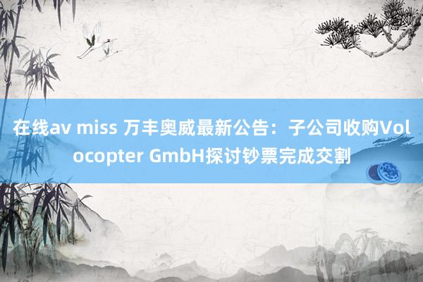 在线av miss 万丰奥威最新公告:子公司收购Volocopter GmbH探讨钞票完成交割