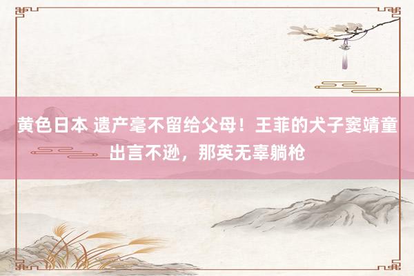 黄色日本 遗产毫不留给父母！王菲的犬子窦靖童出言不逊，那英无辜躺枪