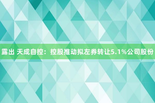 露出 天成自控：控股推动拟左券转让5.1%公司股份